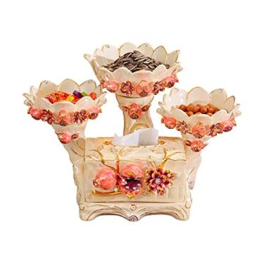 Imagem de Prato de frutas, suporte de exibição de frutas secas de cerâmica de 3 grades com caixa de lenços, suporte de tigela de armazenamento de mesa de centro para decoração de festival de sala de estar