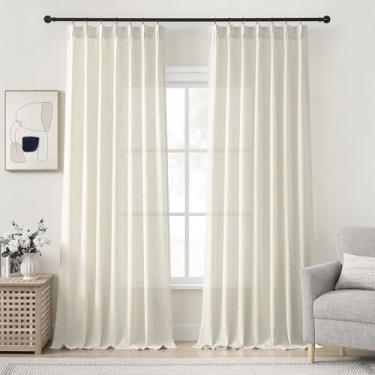 Imagem de Cortinas de linho plissadas de 250 cm de comprimento para sala de estar, quarto, pregas personalizadas com ganchos para cortina de janela com filtro de luz nas costas, cortinas de 250 cm para sala de