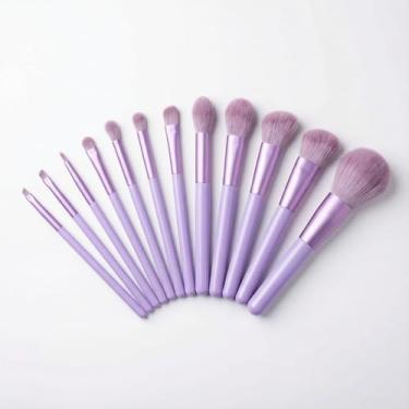 Imagem de Kit Pincel Maquiagem 13 Peças Profissional Cerdas Sintéticas Macias Para Base Pó Sombra Blush Esfumar (Roxo)