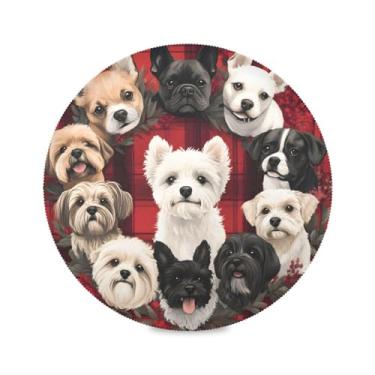 Imagem de STAYTOP Jogo americano redondo fofo para filhotes de Natal, 6 peças, tapetes de mesa antiderrapantes fáceis de limpar para casa, cozinha, churrasco, festa, decoração de mesa