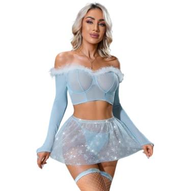 Imagem de VENUS ALLURE Conjunto de lingerie feminina sexy princesa – conto de fadas cosplay fantasia fantasia gelo (gelo, GG)