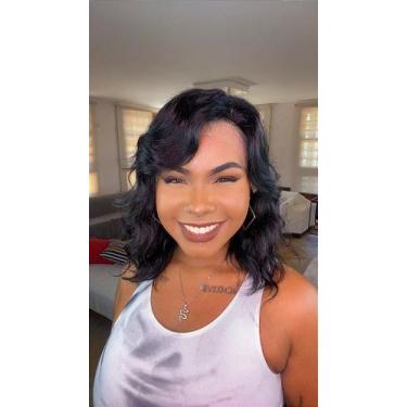 Imagem de Peruca Lace Front L part Cabelo Humano Briar 1B - 35cm, Castanho Escur