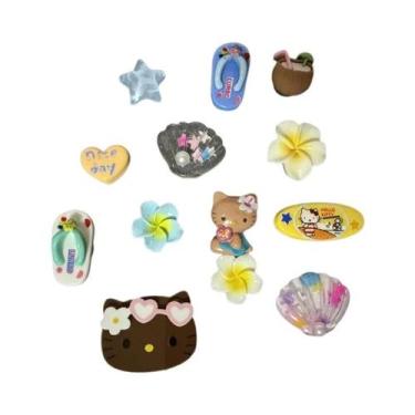 Imagem de Conjunto De Decoração De Sapatos Hello Kitty Havaiano Com Flores, Vint