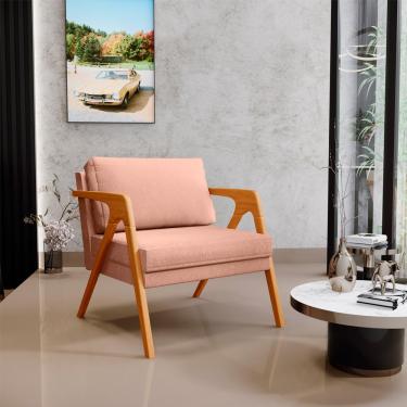 Imagem de Poltrona Decorativa Para Sala De Estar Pietra Com Estrutura De Madeira L02 Linho Rosê - Lyam Decor
