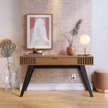 Imagem de Aparador Decorativo 136cm Ripado com Gaveta Itacaré Noce/Preto G73 - Gran Belo