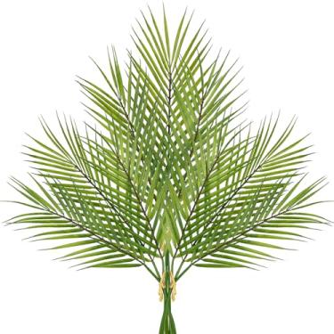 Imagem de DILATATA Folhas de palmeira de plástico de 66 cm, folhas tropicais, ramos de palmeira areca, folhas artificiais de palmeira com caule, ramo único, folhas de palmeira falsas para arranjo floral - 9