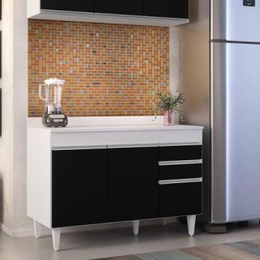 Imagem de Balcão de Cozinha Lavanderia com Tampo 02 Gavetas Beth Branco e Preto 