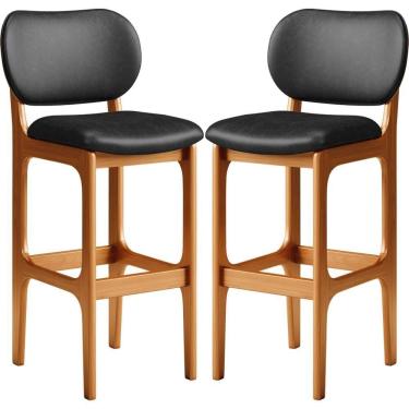 Imagem de Kit 02 Banquetas Alta Para Cozinha Madeira Fixa Betta L02 Imbuia Couríssimo Preto - Lyam Decor