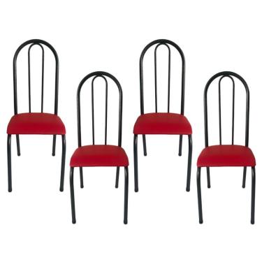 Imagem de Kit 4 Cadeiras Sala Jantar Aço Tubolar Cozinha Courino Junco Cor Do Assento:vermelho-preto