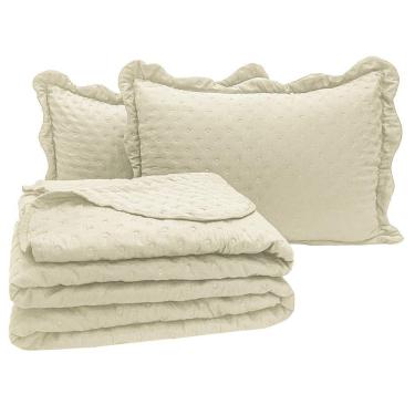 Imagem de Kit Cobre Leito Colcha Perone Casal Padrão Dupla Face Toque De Pluma Micro Percal 300 Fios 3 Peças - Palha