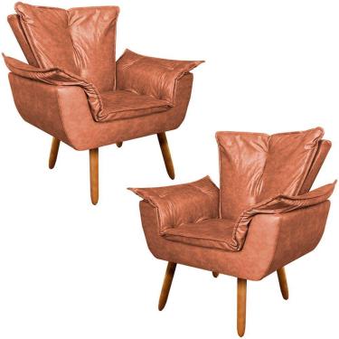 Imagem de Kit 2 Poltronas Decorativas Pés Palito Charger Pu Marrom G19 - Gran Belo