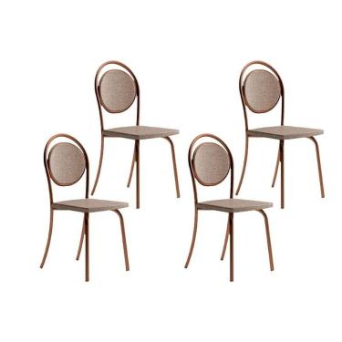 Imagem de Kit 4 Cadeiras Sala Jantar 1738 4 Uni Rose Linho Areia Courano Caramelo Carraro