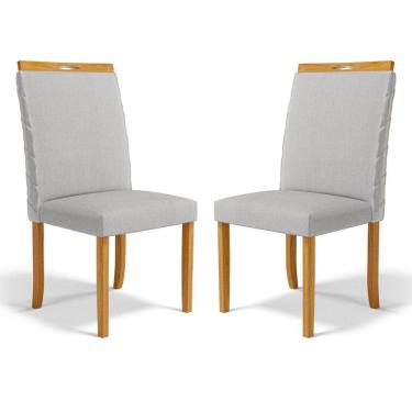 Imagem de Kit Com 2 Cadeiras Agnes Madeira Maciça Estofadas Para Mesa De Jantar Linho Cinza 407