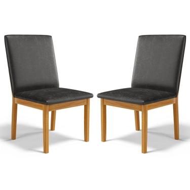 Imagem de Kit Com 2 Cadeiras Daniela Madeira Maciça Estofada Para Mesa De Jantar Courino Preto 503