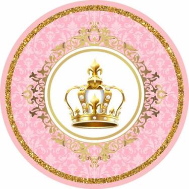 Imagem de Painel de Tecido Sublimado Redondo Coroa Rosa Glitter Arabescos C/ Elá