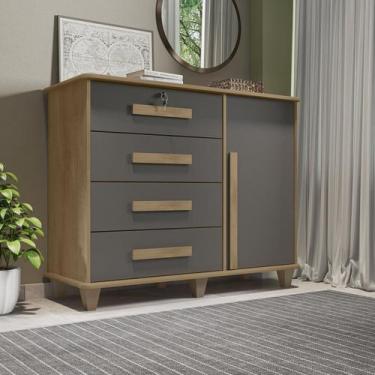 Imagem de Cômoda Grécia com 1 Porta com Detalhe Ripado e 4 Gavetas 1 Tranca com 