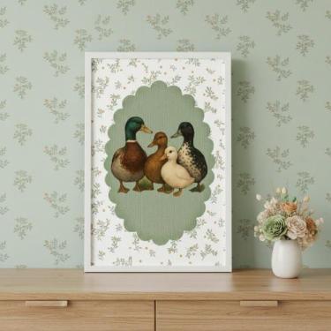 Imagem de Quadro Decor Família Patinhos Vintage 33X24Cm Mold Branca - Quadros On