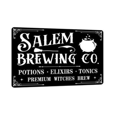 Imagem de Placa Vintage De Metal Para Cafeteria Com Tema De Café Da Bruxa Assust