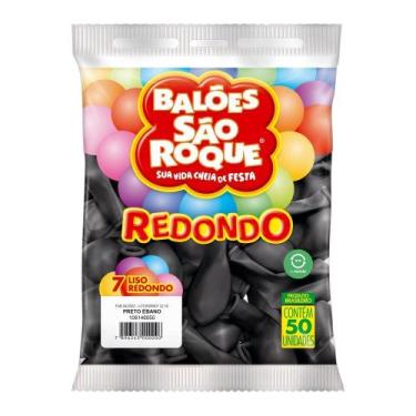 Imagem de Balão Bexiga São Roque Liso Nº7 Redonda C/50 Preto Ebano - Sao Roque