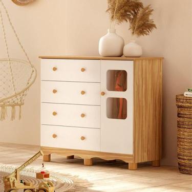 Imagem de Cômoda Infantil 1 Porta com Janela 4 Gavetas 100% Mdf Mimo Espresso Mó