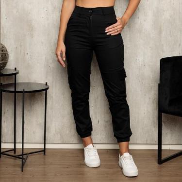 Imagem de Calça Jogger Cargo Sarja Skatista feminina com bolsos - Natalia Store,