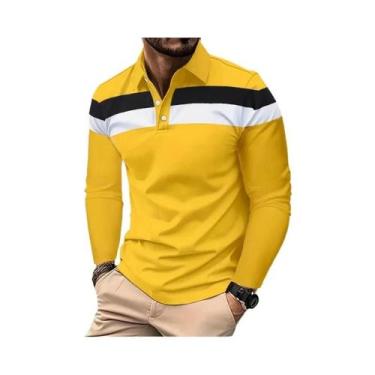 Imagem de Camisa Polo Masculina De Manga Longa Respirável Com Gola, Básica, Esti
