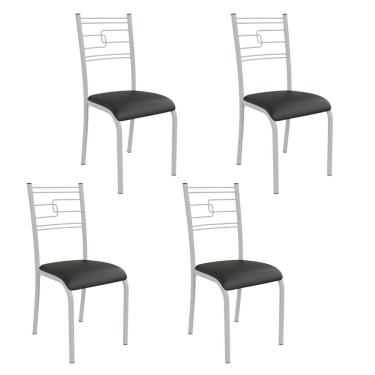 Imagem de Kit 4 Cadeiras Ella Estrutura Em Aço Branco E Tecido Preto