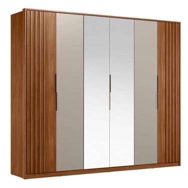 Imagem de Guarda Roupa Casal Ripado Atrice D66410k 6 Portas Nogueira Nude Tx Com Espelho Demóbile - Demartêz