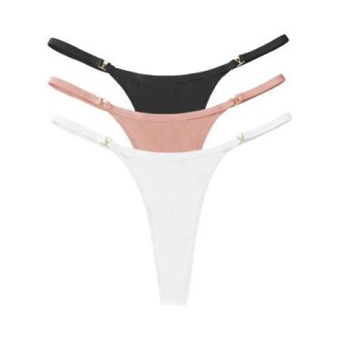 Imagem de Conjunto De 3 Calcinhas Tanga De Cintura Baixa Para Mulheres Em Algodã