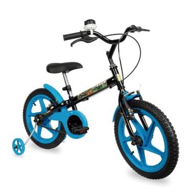 Imagem de Bicicleta Infantil Com Rodinhas Aro 16 Rock Preto com Azul Verden Bike