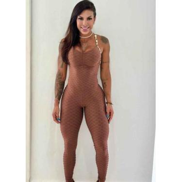 Imagem de Macacão Marrom Brocado com detalhe Animal Print e com Zero Transparênc
