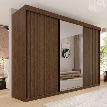 Imagem de Guarda-roupa Casal 3 Portas 6 Gavetas 100% Mdf Ripado Londrina New Canion