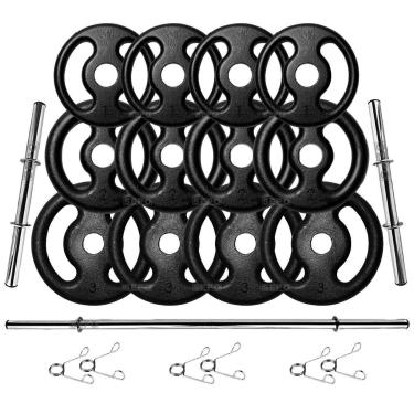 Imagem de Kit 24Kg em Anilhas de Ferro com Barras 40cm e Barra 1,60m-Unissex