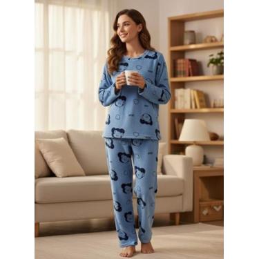 Imagem de Pijama Feminino Adulto Promoção Ultra Soft Manga Longa - Tere, Azul ur