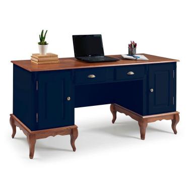 Imagem de Escrivaninha Hannover 2 Portas 2 Gavetas Divisor de Ambiente 60813 Linz Moveis- Azul Petróleo/Imbuia