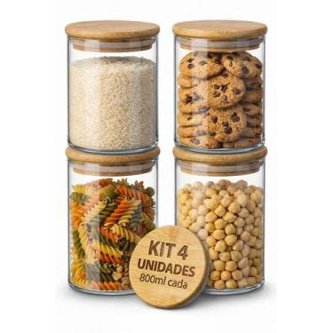 Imagem de Pote De Vidro Com Tampa De Bambu Pote Hermético Bambu Pote Hermetico T
