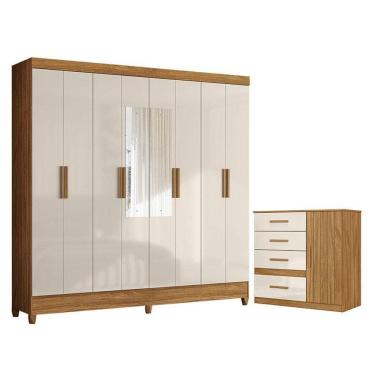 Imagem de Guarda Roupa Casal Marajó com Espelho e Cômoda Vênus Freijó Off White – Moval