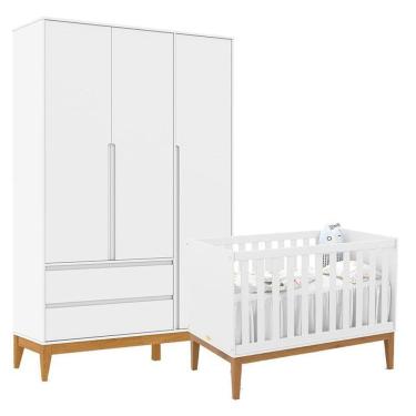 Imagem de Berço Americano Unique e Guarda Roupa 3 Portas Nature Clean Branco Soft Eco Wood – Matic