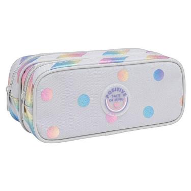 Imagem de Estojo Escolar Infantil Duplo Académie Listras e Poá Holográfico - Tilibra