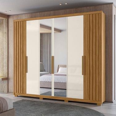 Imagem de Guarda Roupa Casal Ambiente Araguaia 6 Portas Freijó Off White com Espelho - Moval