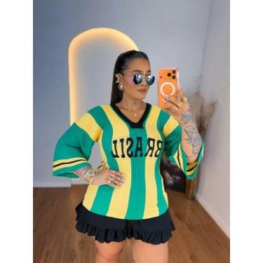 Imagem de Blusa Plus Size Feminina Tricô Brasil Copa Do Mundo Promoção - NoBrand