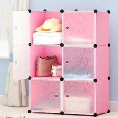 Imagem de Guarda-Roupa Modular Portátil Rosa 6 Portas  Organizador de Roupas, Br