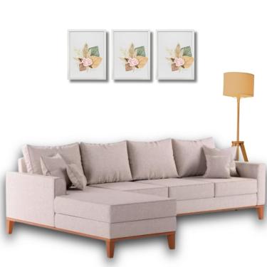 Imagem de  Sofá Beny com Chaise Esquerda, 2,60x1,40m, 4 Lugares, Linho, Base em Madeira.