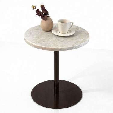 Imagem de Mesa Lateral Atría Base laca marrom Redonda Tampo Mármore Taj Mahal