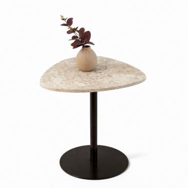 Imagem de Mesa Lateral Atría Base laca marrom Redonda Tampo tríon Mármore Travertino