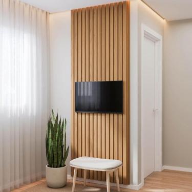 Imagem de Painel Ripado para TV até 32 Polegadas 80cmx250cm Aruá CabeCasa MadeiraOriginals Jatoba