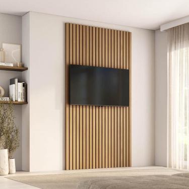 Imagem de Painel Ripado para TV até 48 Polegadas 120cmx230cm Aruá CabeCasa MadeiraOriginals Jatoba