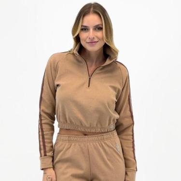 Imagem de Blusa Rosa Bella Cropped Fleece com Zíper Feminina, P, Marrom