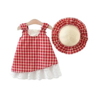 Imagem de Vestido De Verão Xadrez Para Meninas Com Alças, Estilo Casual Simples,