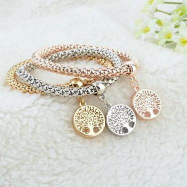 Imagem de Trio de Pulseiras Banhadas a Ouro Branco, amarelo e rose Árvore da Vid